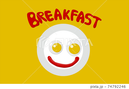 scrambled eggs with ketchup on a plate breakfast 74792246