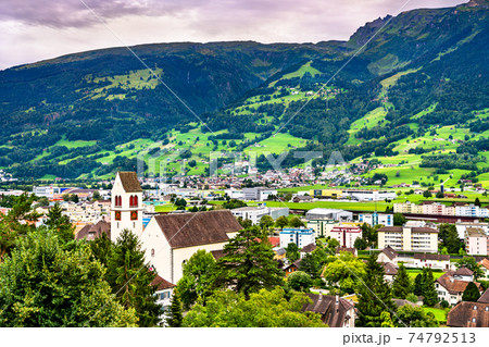 View of Sargans town in the Swiss Alps View of Sargans town in the Swiss Alps 74792513
