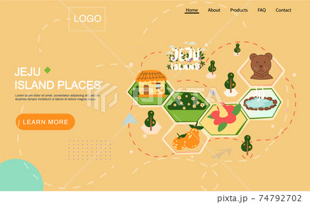 Welcome to Jeju island in South Korea, traditional landmarks, symbols. Korean land with traditional attractions Welcome to Jeju island in South Korea, traditional landmarks, symbols. Korean land with traditional attractions 74792702