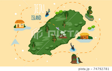Welcome to Jeju island in South Korea, traditional landmarks, symbols. Korean land with traditional attractions 74792781