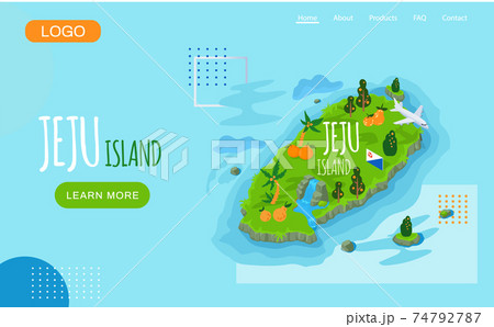 Welcome to Jeju island in South Korea, traditional landmarks, symbols. Korean land with traditional attractions Welcome to Jeju island in South Korea, traditional landmarks, symbols. Korean land with traditional attractions 74792787