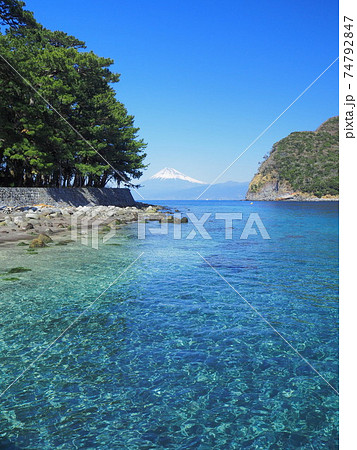 静岡県　小舟ヶ浜と富士　2月 74792847