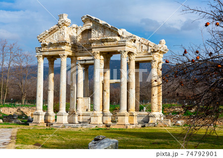 Monumental gateway or tetrapylon in ancient city of Aphrodisias, Turkey 74792901