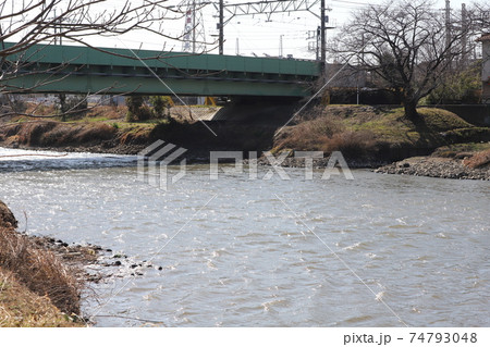 日本の埼玉県を流れる元荒川が冬の強風で波立つ風景 日本の埼玉県を流れる元荒川が冬の強風で波立つ風景 74793048