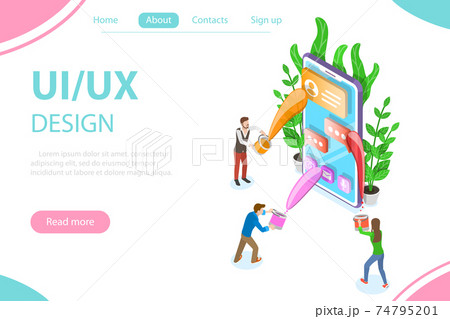 UI and UX design process Isometric flat vector. 74795201
