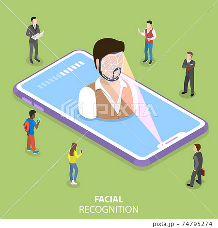 Biometric idetification flat isometric vector conceptual illustration. 74795274