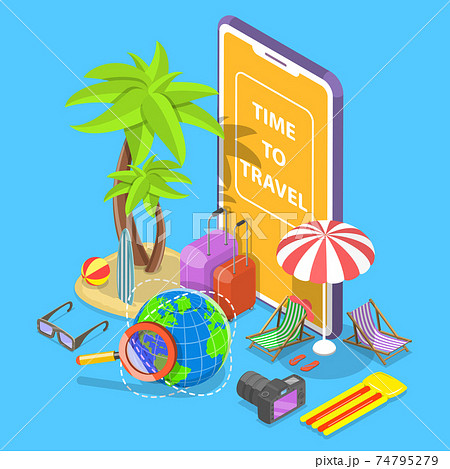 Online tour searching flat isometric vector concept. 74795279