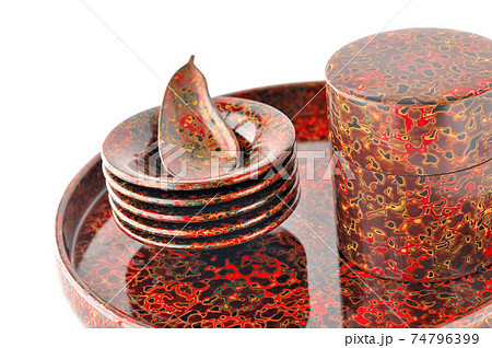 津軽塗の茶筒と茶たくと茶匙 74796399