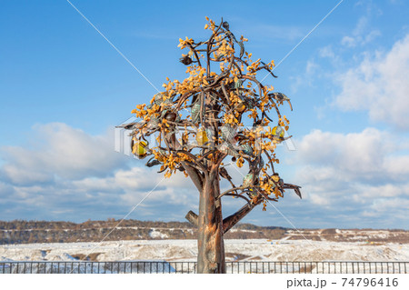 Artificial tree made of plastic amber on the street Artificial tree made of plastic amber on the street 74796416
