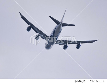 Commercial passenger airplane landing in Moscow, Russia 74797067