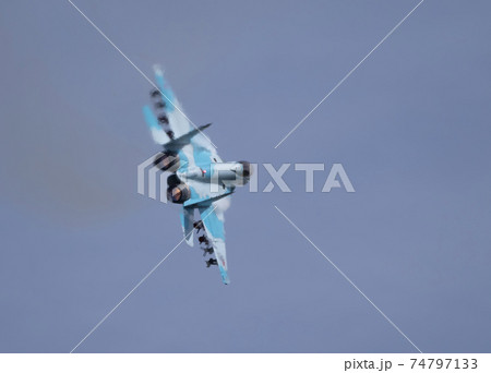 Moscow Russia Zhukovsky Airfield 31 August 2019: aerobatic team swifts MiG-35 perfoming demonstration flight of the international aerospace salon MAKS-2019 Moscow Russia Zhukovsky Airfield 31 August 2019: aerobatic team swifts MiG-35 perfoming demonstration flight of the international aerospace salon MAKS-2019 74797133