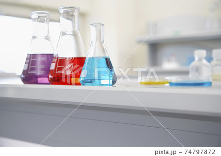 Multicolored Liquid In Beakers 74797872