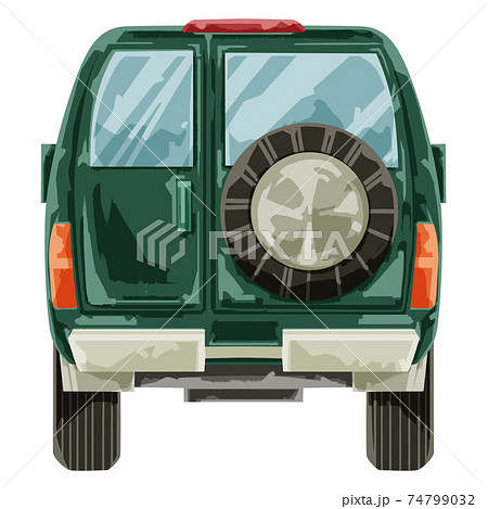 手描き水彩風クロスカントリー自動車イラスト 後ろ のイラスト素材