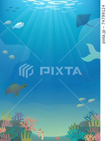海の中 珊瑚と魚のイラストのイラスト素材