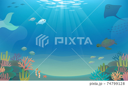 海の中　珊瑚と魚のイラスト 74799128