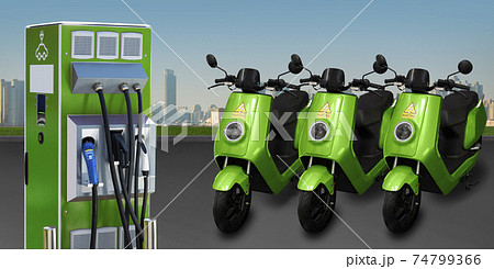 Electric scooters for sharing with charging station 74799366