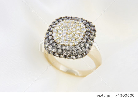 Yellow Gold Ring With Diamonds On Soft White Background 74800000