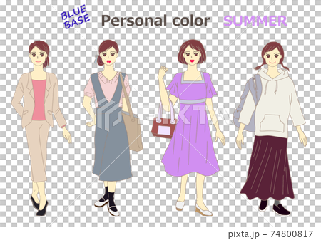 パーソナルカラー 夏タイプの女性モデルのイラスト素材