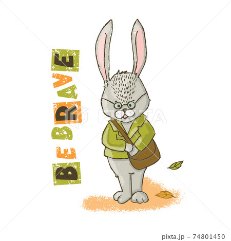 Be Brave Hare Cartoon Cute Animal Hand Drawn のイラスト素材