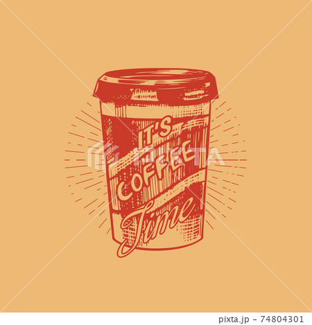 Coffee shop logo and emblem. Cup of drink. Vintage retro badges set. Hand Drawn engraved sketch 74804301