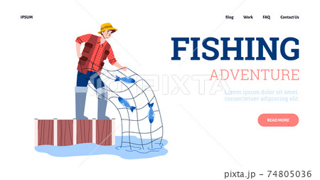 Landing page template with advertise of adventure and leisure in fishing season. Landing page template with advertise of adventure and leisure in fishing season. 74805036