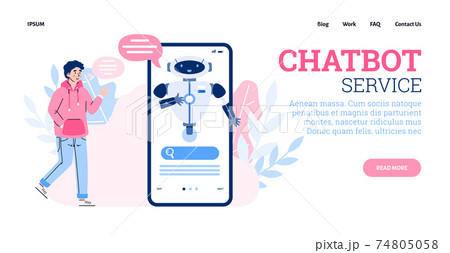 Website banner mockup for chatbot customer service cartoon vector illustration. 74805058