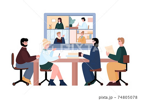 Business Video Conference With People Cartoon のイラスト素材