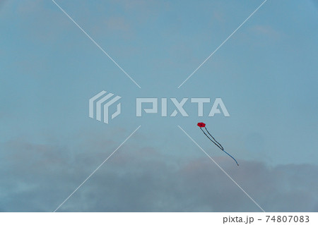 Red Kite Flying Blue Sky Background 74807083