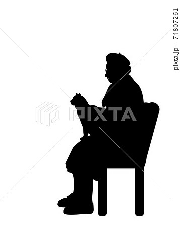 Silhouette senior woman grandmother with cat 74807261