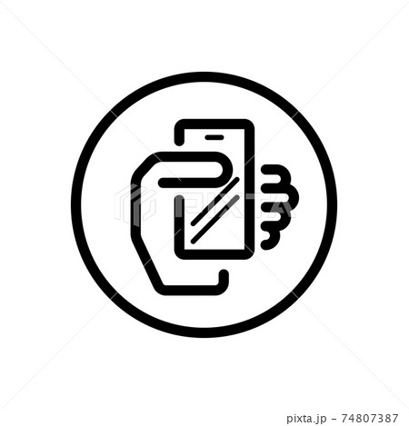 Smartphone in a hand. Mobile payment technology. Commerce outline icon in a circle. Vector illustration Smartphone in a hand. Mobile payment technology. Commerce outline icon in a circle. Vector illustration 74807387