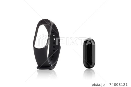 Fitness bracelet on a white background. Strap and capsule fitness bracelet isolated on white background. Fitness bracelet on a white background. Strap and capsule fitness bracelet isolated on white background. 74808121