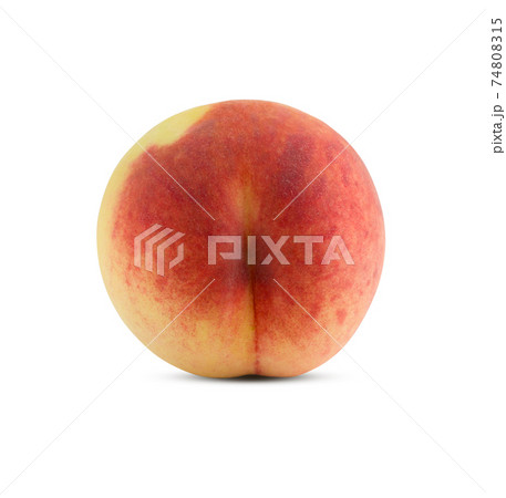 Peach on a white background. Ripe peach close-up isolated on white background. 74808315