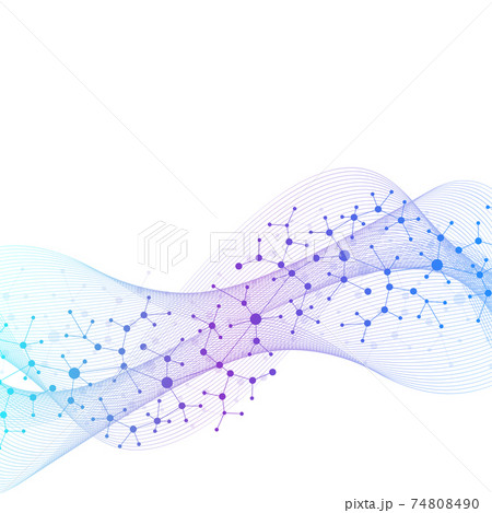 Colorful molecules background. DNA helix, DNA strand, DNA Test. Molecule or atom, neurons. Abstract structure for science or medical background, banner. Scientific illustration. 74808490