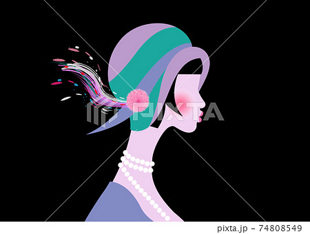 Portrait Of Flapper Girl With Hat Art Deco のイラスト素材