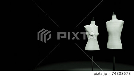 暗闇の中のトルソーマネキン男女2体 3dcgバックグラウンドのイラスト素材