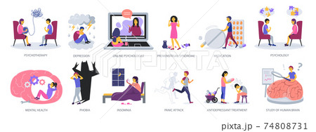 Set of Psychotherapy and Psychology concepts on white background Set of Psychotherapy and Psychology concepts on white background 74808731