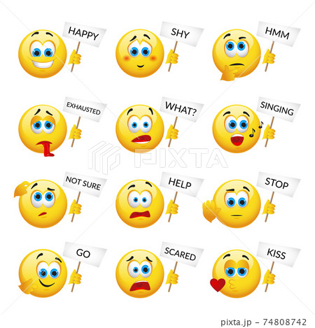 Set Of Yellow Emoticons And Emojis Vector のイラスト素材