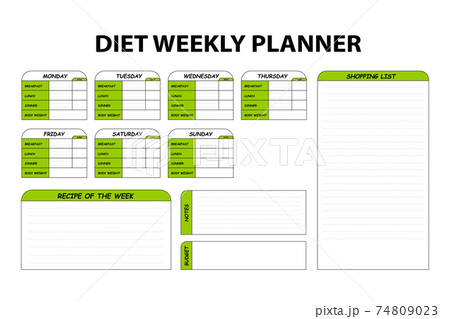 Cute diet weekly planner isolated Food menu plan 74809023