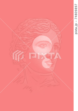 Abstract line surreal face. Modern art creative concept image with ancient statue head. Crazy contemporary drawing in modern cubism style. Pop art poster. Zine culture. Funky minimalist. Retro design. 74809897