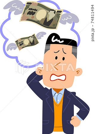 借金や想定外の出費に悩む若者の上半身のイラスト素材 借金や想定外の出費に悩む若者の上半身のイラスト素材