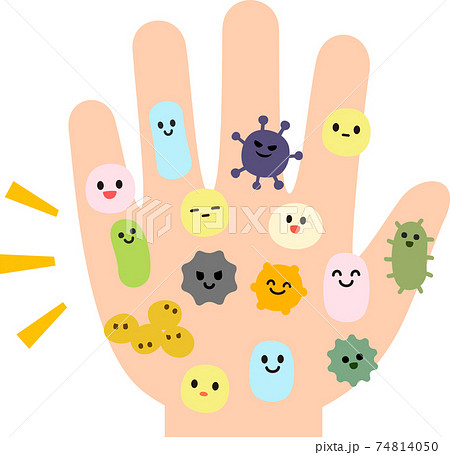 手のひらと常在菌のキャラクターのイラスト素材