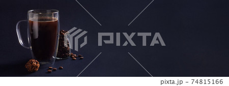 Dark banner with cup of black coffee 74815166