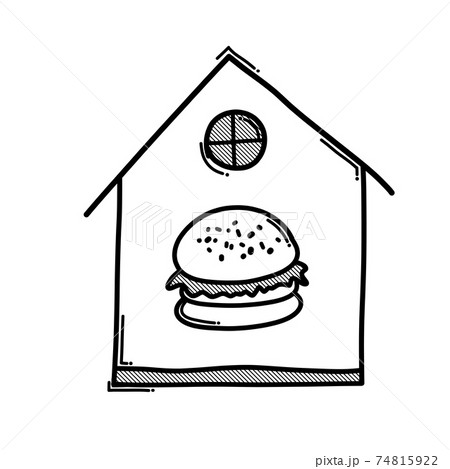 Hamburger at house doodle vector icon. Drawing sketch illustration hand drawn line eps10 Hamburger at house doodle vector icon. Drawing sketch illustration hand drawn line eps10 74815922
