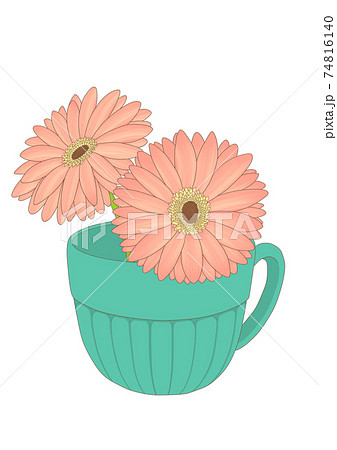 マグカップに飾られたピンクのガーベラのイラスト素材