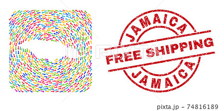 Free Shipping Rubber Stamp and Jamaica Map Pointing Inverted Mosaic 74816189
