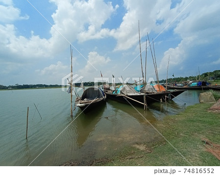 boat closeup on lake for fishing boat closeup on lake for fishing 74816552