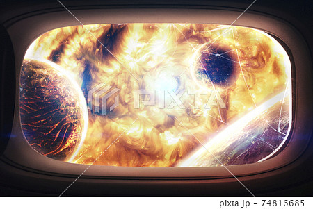 Extremely hot star. Liquid plasma. Science fiction space wallpaper, incredibly beautiful planets, galaxies, dark and cold beauty of endless universe. Elements of this image furnished by NASA 74816685