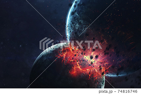 Planets explosion, science fiction image, dark deep space with giant planets, hot stars, starfields. Incredibly beautiful cosmic landscape . Elements of this image furnished by NASA Planets explosion, science fiction image, dark deep space with giant planets, hot stars, starfields. Incredibly beautiful cosmic landscape . Elements of this image furnished by NASA 74816746