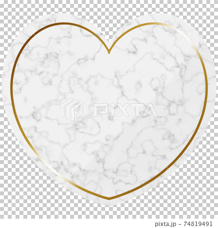 ハート型のフレーム　ホワイト＆ゴールド　大理石 74819491