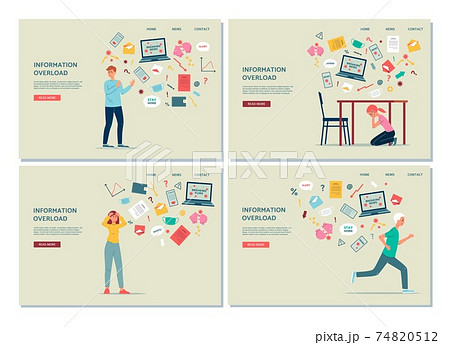 Information overload web banners with stressed people, flat vector illustration. Information overload web banners with stressed people, flat vector illustration. 74820512